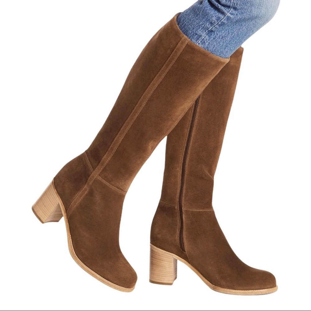 STEVE MADDEN Gauge Suede Boots Stacked Heel Chestnut Brown Sz 6.5 NWOB